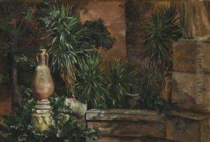 Palm Trees And Jars From Villa Valkansky In Rome