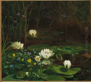 Forest Lake With Water Lilies In Bloom And Numerous Insects by Anthonie, Anthonore Christensen