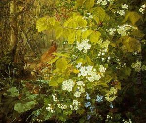 Hen And Chicks Amongst Apple Blossoms by Anthonie, Anthonore Christensen