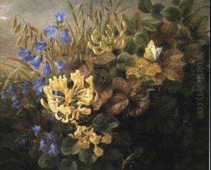 Klokkeblomster, Caprifolie, Sommerfugle Og Graeshoppe