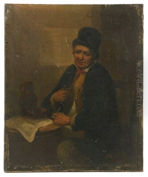 Man In A Tavern With Newspaper - view 1