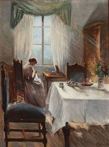 Living Interior With A Woman Sewing by Emilie Christensen