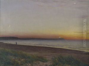 Spazierganger Am Strand Von Hornbaek Im Sonnenuntergang