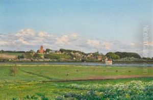 Landscape At Gentofte So (lake) With The Village And Church Of Gentofte In The Background Landscape At Gentofte So (lake) With The Village And Church Of Gentofte In The Background