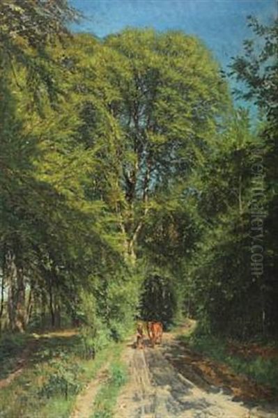 Forest Scenery With Boy And Cow - view 1