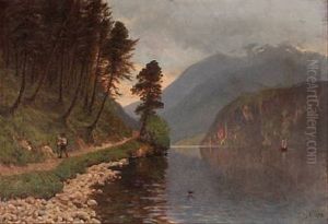 Mountain Landscape With A Walking Man Mountain Landscape With A Walking Man