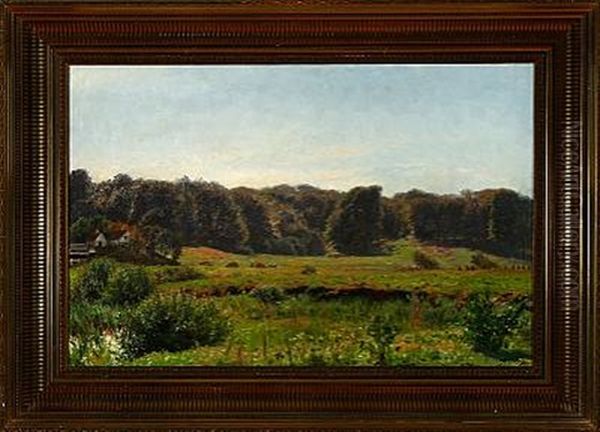 Danish Summer Landscape With Harvest Workers On The Field - view 1