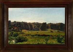 Danish Summer Landscape With Harvest Workers On The Field by Godfred B.W. Christensen