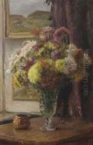 Still Life Of Peonies In A Vase by Godfred B.W. Christensen