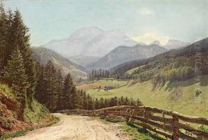 Veien Fra Ramsau Til Hintersee I Bayerisk Tyrol. I Baggrunden Hoher Goll
