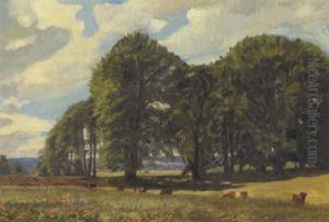 Landskab Med Koer Og Hoje Traeer by Godfred B.W. Christensen