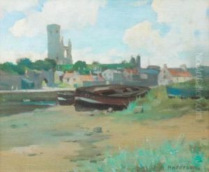 View Of A Town From The River Bank, Apair View Of A Town From The River Bank, Apair