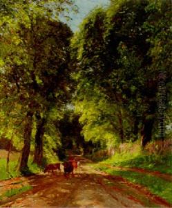 A Drover With Cattle On A Woodland Lane