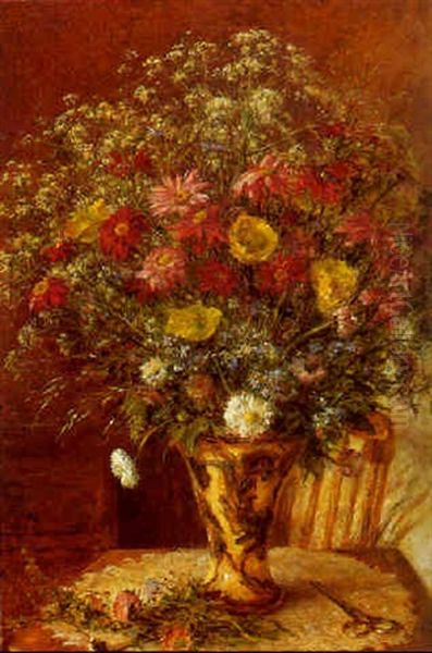 Opstilling, Vilde Blomster I Vase Pa Et Bord - view 1