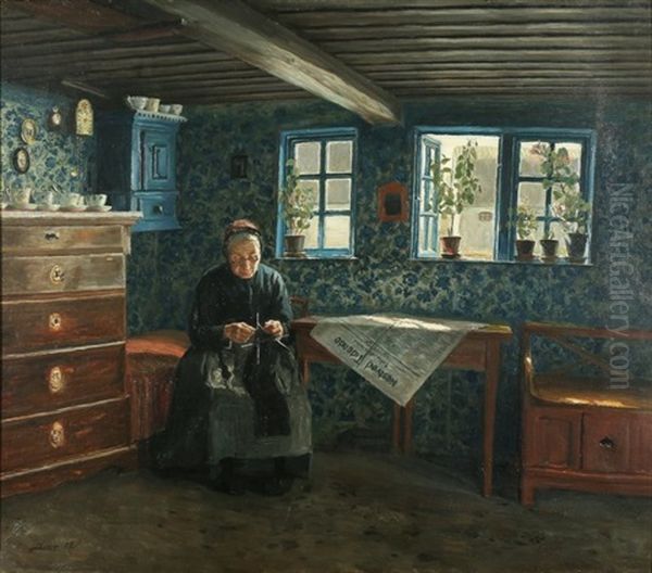 Woman Knitting - view 1