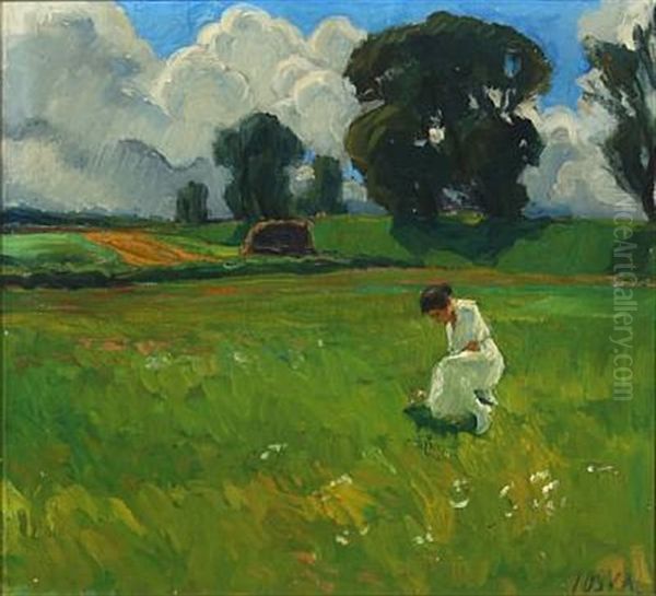 Landscape With A Young Woman In A White Dress - view 1