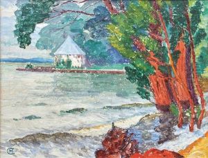 Landschaft Am See Mit Pavillon by Hans Christiansen