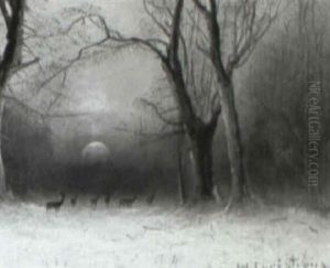 Winterlandschaft Mit Rehen by Hans Christiansen