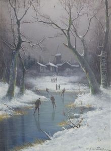 Figures On A Frozen Lake (+ Returning Home With The Setting Sun; Pair) Figures On A Frozen Lake (+ Returning Home With The Setting Sun; Pair)