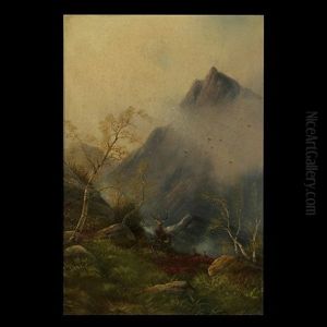 Stag In A Wooded Landscape by Nils Hans Christiansen