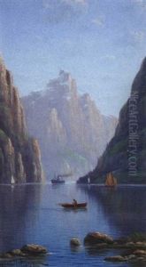 Scandinavian Fjord Landscape With Fishing Boats (+ Another; Pair)