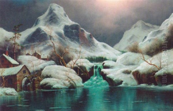 A Millhouse By A Lake In A Winter Landscape - view 1