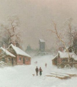 Village Scene In Winter by Nils Hans Christiansen