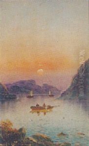 Boating On A Fjord At Sunset by Nils Hans Christiansen