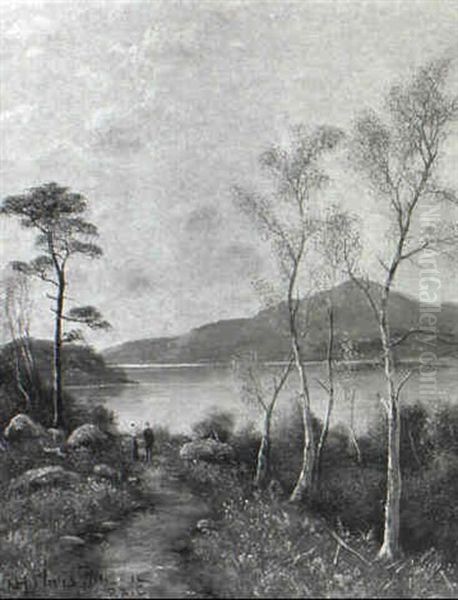 Figures Beside A Mountain Lake - view 1
