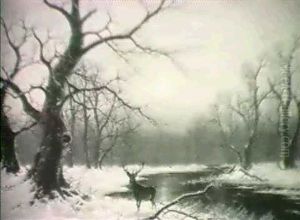 A Winter Woodland Landscape by Nils Hans Christiansen