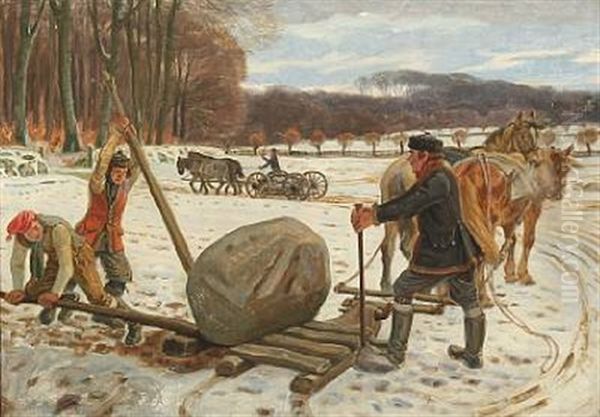 A Large Stone Is Removed From The Field During The Winter - view 1