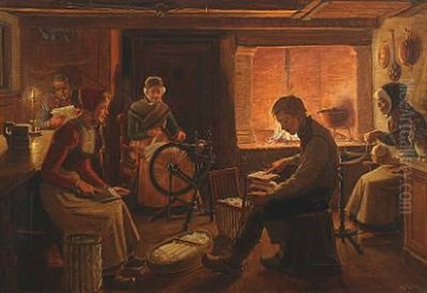 Spinning At Eventide In A Peasant Home - view 1