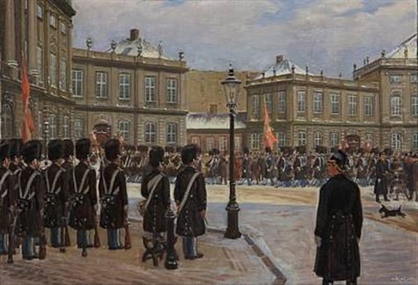 The Royal Guard At Amalienborg Castle Square, Copenhagen - view 1