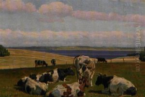 Graessende Koer Ved Hjarbaek Fjord by Rasmus Christiansen