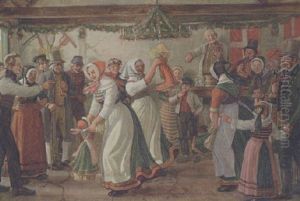 Munter Hostfest Med Unge Piger, Der Traeder Dansen by Rasmus Christiansen