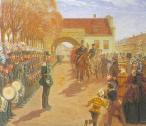 Vagtparade Ved Byporten Med Chr. X Til Hest