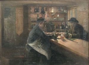 Krostue-interior Med Tre Figurer Omkring Et Bord by Soren Christiansen