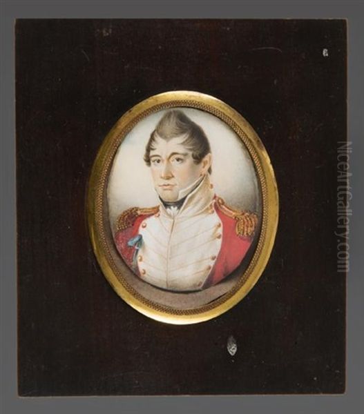 Portrait D'un Officier En Uniforme Rouge A Parement Blanc, Epaulettes En Cannetilles D'or, En Buste Vers La Gauche, Presque De Face Et Coiffe De Meches - view 1