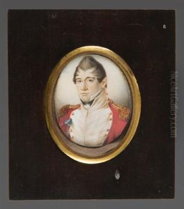 Portrait D'un Officier En Uniforme Rouge A Parement Blanc, Epaulettes En Cannetilles D'or, En Buste Vers La Gauche, Presque De Face Et Coiffe De Meches