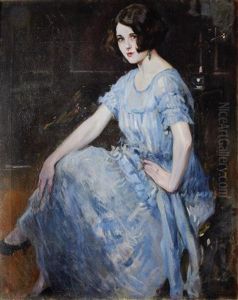 Portrait Of A Young Woman In A Blue Dress by Alejandro Christophersen