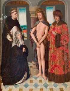 Christ Aux Liens Entre Saint Dominique, Une Religieuse Et Ponce Pilate by Petrus Christus