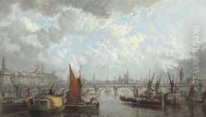 A London Panorama: A View Of Somerset House, Saint Paul's And The Waterloo Bridge by John Macvicar Anderson