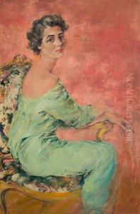 Portrait Of A Lady In Green by Howard Chandler Christy