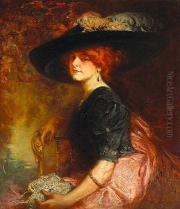A Seated Lady Wearing A Feathered Hat by Howard Chandler Christy