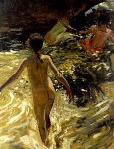 Young Girls Swimming In A Grotto by Howard Chandler Christy