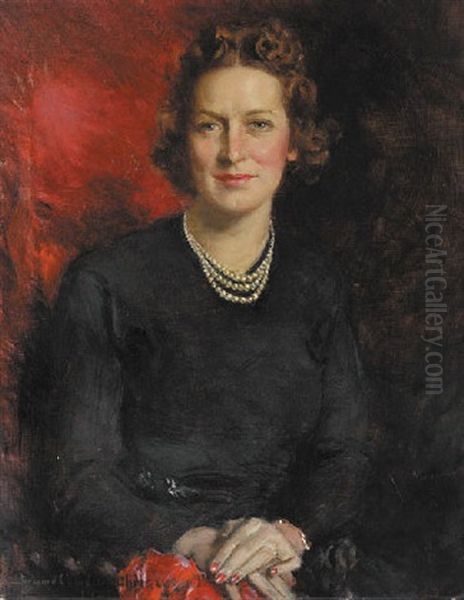 Portrait Of A Seated Lady Wearing A Triple Strand Of Pearls - view 1
