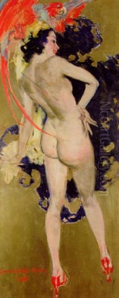 Standing Showgirl With Parrot - view 1