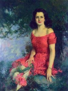 Beautiful Seated Woman In Red Dress by Howard Chandler Christy