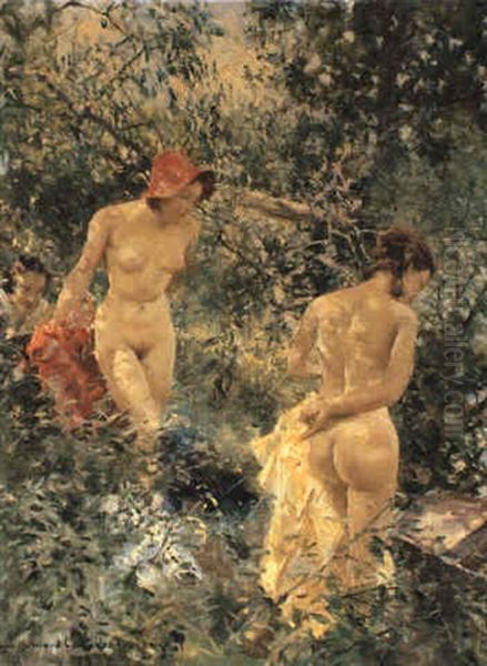 Two Nudes By A Stream - view 1