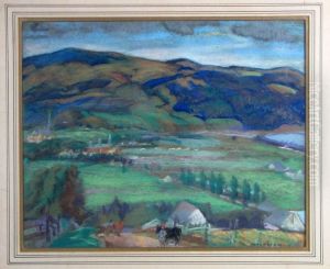 Landscape Overview With Distance Town And Mountains